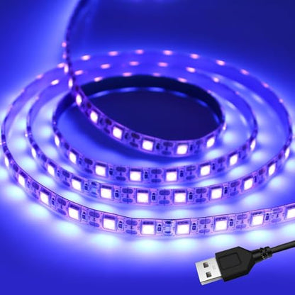 iNextStation UV Black Led Strip Lights 6.56FT 395nm-405nm 5V USB Waterproof | SMD5050 UV Black Light Suitable for DIY 3D Print Curing, Flexible LED Tape Lights for UV Poster, UV Body Paint, Party Decor