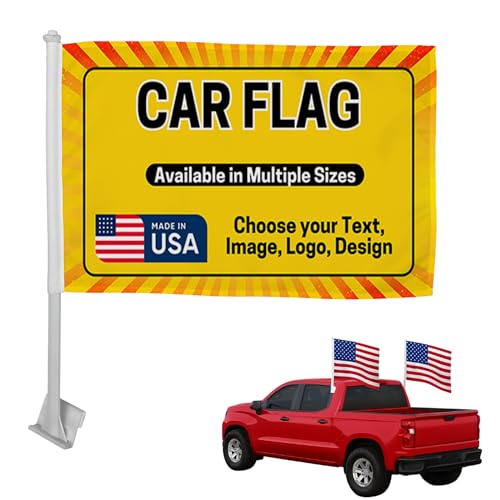 DC Custom Car Flag Pole Window Custom Flag with Picture, Made in USA | 12x17 Inch Car Window Flags for Vehicles, Custom Flags for Outside, Flag Pole for Car and Car Flag Holder Included - color: Car Flag