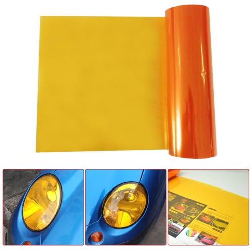 KOMAS 12” X 48” Tint Vinyl Film Sticker Sheet Roll for Car Headlight, Tail Lights, Fog Lights with Squeegee + Cutter (Glossy Orange) - color: Glossy Orange