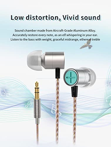 keephifi Astrotec Vesna Wired Earbuds with Microphone Tiny Earbuds in Ear Monitor with LCP Diaphragm Portable Earphones Noise Cancelling Earbuds Neutral Balanced Sound for Sport (Silver with Mic)