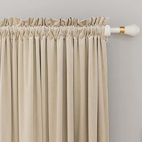 PLEASANT BOULEVARD Beige Velvet Curtains 108 inch Long Heavyweight Blackout Curtains Rod Pocket Thermal Insulated Darkening Window Drapes for Bedroom Living Room, W52 x L108, 2 Panels - color: New Beige, size: 52"W x 108"L (Pack of 2)