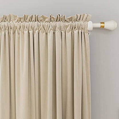 PLEASANT BOULEVARD Beige Velvet Curtains 108 inch Long Heavyweight Blackout Curtains Rod Pocket Thermal Insulated Darkening Window Drapes for Bedroom Living Room, W52 x L108, 2 Panels - color: New Beige, size: 52"W x 108"L (Pack of 2)