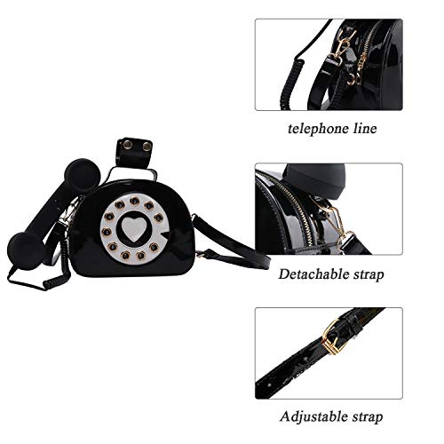 SUKUTU Telephone Shaped Purse Shoulder Crossbody Tote Bags Women Retro Phone Top-Handle Handbags for Girls - color: Black