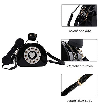 SUKUTU Telephone Shaped Purse Shoulder Crossbody Tote Bags Women Retro Phone Top-Handle Handbags for Girls - color: Black