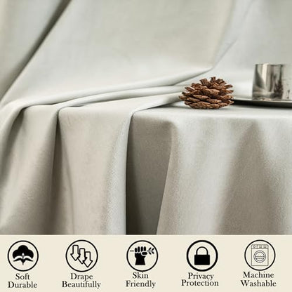 YOFUN Cream Grey Velvet Blackout Curtains 2 Panels Set, 90 inches Long Grommet Top Thermal Insulated Velvet Drapes for Nursery/Bedroom/Studio/Farmhouse, W52 x L90 in - color: Cream Grey, size: 52"W x 90"L (Pack of 2)