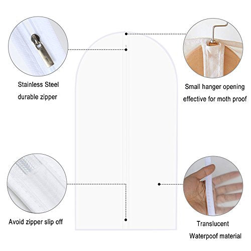 Garment Bags, Set of 5 Lightweight 33 Inch Suit Bags with Full Stainless Steel Zipper, Garment Bags for Storage/Closet/Travel (Translucent, 24 x33 Inches) - size: 24 x 33 Inch