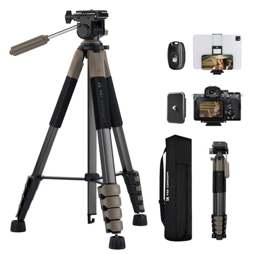 K&F CONCEPT 75" Aluminum Camera Tripod, Lightweight and Compact for Travel | Compatible with Canon Nikon DSLR Camera, Cellphone Clip and Remote Control for Shooting and Video Recording S255A3+BV01 - color: Grey