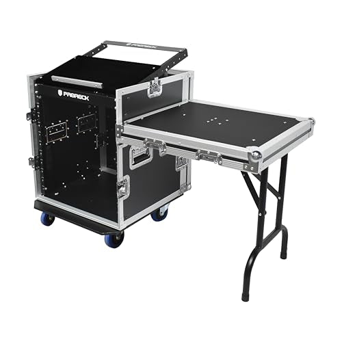 PRORECK 12U Rack/Road Case With Slant Mixer Top, One Side Table And Casters, 20'' Rackable Depth, Plywood, 12U Installation Size, Pro Stage Performance. - size: 12U/Side Table