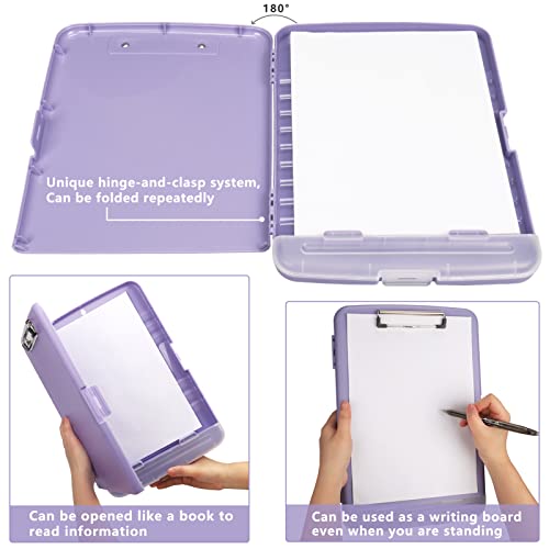 Clipboard with Storage, A4 Binder Nursing Clipboards with Pen Holder, Heavy Duty Storage Clipboards with Low Profile Clip, Clipboard Folder Side-Opening, Smooth Writing Clip Board (Light Purple) - color: Light Purple
