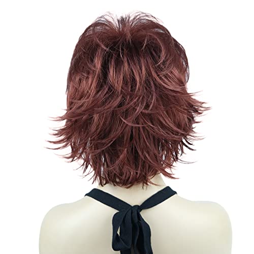 Lydell Short Layered Shaggy Wavy Full Synthetic Wigs (131 Burgundy Red) - color: #131 Burgundy Red