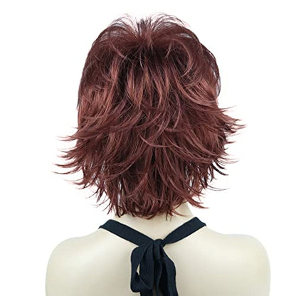 Lydell Short Layered Shaggy Wavy Full Synthetic Wigs (131 Burgundy Red) - color: #131 Burgundy Red