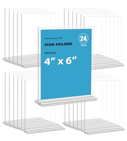 newnewshow 4x6 Inch Clear Acrylic Sign Holder, Display Stand, Plastic Card Holder for Business, Office, Retail (4x6 Inch 24 Pack) - size: 24pack