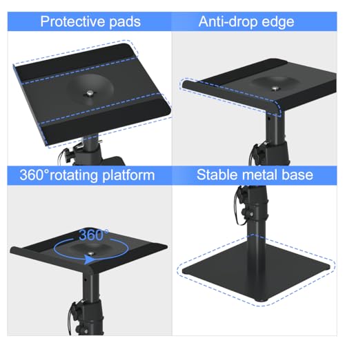 Suptek Free-Standing Speaker Stand Desktop Set, 9.6 x 8.8 inch Trays, Height Adjustment and Tilt, Universal Audio Holders for Computer and Bookshelf Speakers, Elevated Sound, 2 Pack, Black, SDM001T - color: Black, size: 9.6" x 8.8" x 14.2"