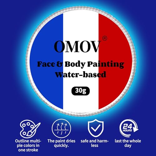 US Flag Red White Blue Face Paint (1oz) Non-Toxic, Water-Based for 4th of July Independence Day America’s Patriotic Parades, Joker Face Painting Makeup,Halloween Clown SFX Costume Cosplay Body Paint - color: Blue, white, and red flags-30g