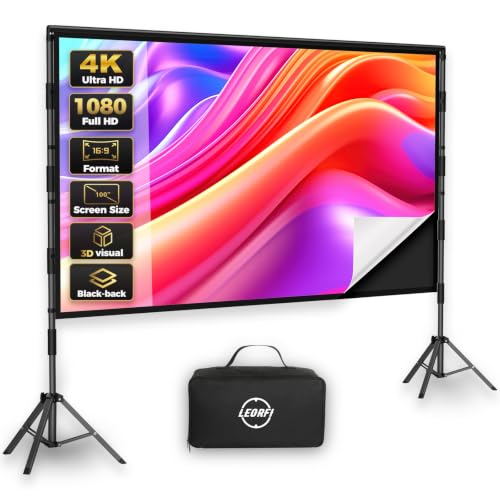 100 Inch Outdoor Projector Screen with Stand, Black Backing Screen | wrinkle-free surface, sturdy square tube tripod, quick setup, with portable carry bag for backyard movies and home theater - size: 100 inches (89.4 x 78.7 inches)