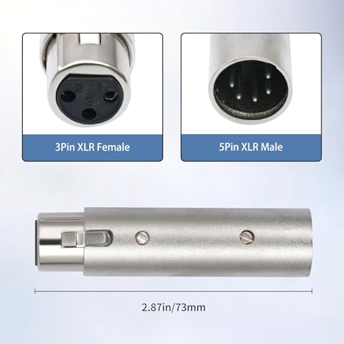 2-Pack XLR-F to XLR-M Adapter, 3 Pin Female to 5 Pin Male DMX Gender Changer, Microphone Adapter with Secure Locking for DMX& Pro Audio - color: 3Pin F to 5Pin M