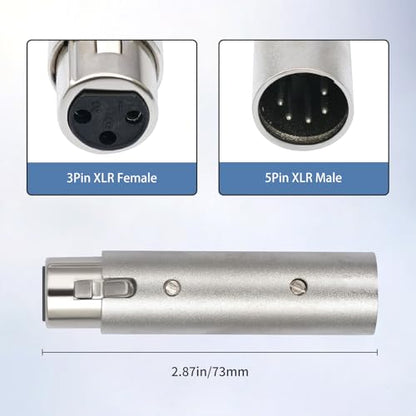 2-Pack XLR-F to XLR-M Adapter, 3 Pin Female to 5 Pin Male DMX Gender Changer, Microphone Adapter with Secure Locking for DMX& Pro Audio - color: 3Pin F to 5Pin M