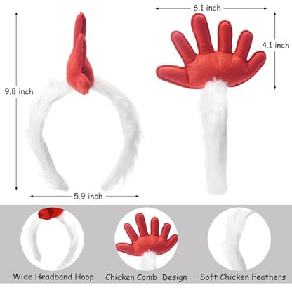 HODRME 5 Pieces Rooster Chicken Comb Headband and Tail Set-Fuzzy Rooster Headband with Tail Beak Nose Feet Cosplay Party Halloween Costume Accessories for Kids and Adults