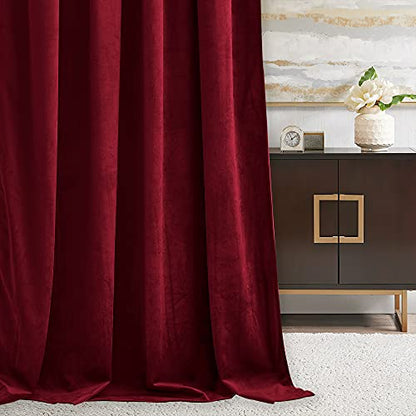 RYB HOME Velvet Curtains 80 inches Long for Living Room Bedroom, Back Tab - color: Ruby Red, size: 52"W x 80"L (Pack of 2)