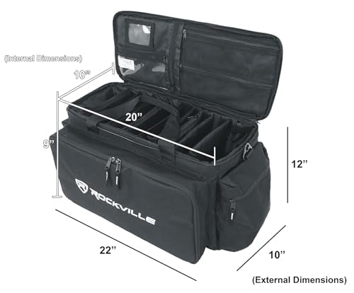 Rockville UT-BAG10 DJ Utility/Cable Bag, 10 Compartments, Padded Straps, Water-Resistant, Lockable Zippers, Perfect for DJs, Events, Gear & Cables