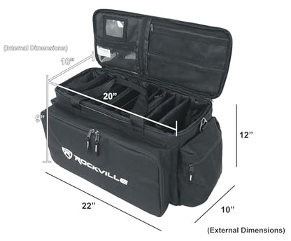 Rockville UT-BAG10 DJ Utility/Cable Bag, 10 Compartments, Padded Straps, Water-Resistant, Lockable Zippers, Perfect for DJs, Events, Gear & Cables