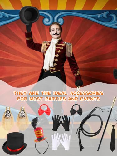 14 Pcs Adult Couple Ringmaster Costume Accessories | Ring Master Dress up Accessories, Top Hat, Tamer Headbands, For Women Men Couple, Halloween Cosplay Performance