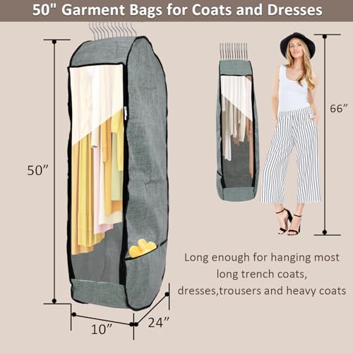 2PCS 50”Garment Bags for Hanging Clothes,Chakera Large Breathable Garment Bag for Closet Storage with 10”Gusseted,Clear Clothing Storage Garment Cover for Dress Sweater with Double Zipper,Grey - size: 50''*24''*10''(2PCS）