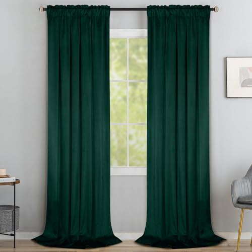 Yakamok Dark Green Room Darkening Velvet Curtains 84 Inch Living Room | Luxury soft velvet, 2 panels 40x84 inch, for bedroom study, window drapes rod pocket,light blocking,Thermal Insulated - color: Dark Green, size: 40"W x 84"L (Pack of 2)