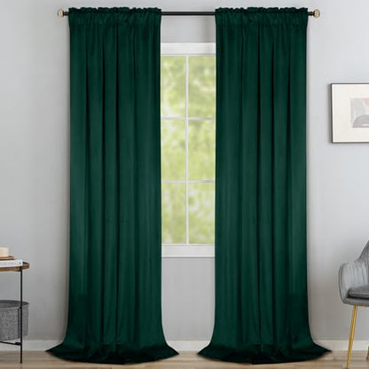 Yakamok Dark Green Room Darkening Velvet Curtains 96 Inch Living Room | Luxury soft velvet, 2 panels 40x96 inch, for bedroom study, window drapes rod pocket,light blocking,Thermal Insulated - color: Dark Green, size: 40"W x 96"L (Pack of 2)