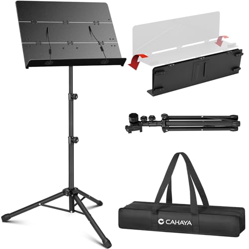 CAHAYA Sheet Music Stand Foldable with Tri-fold Panel Portable Metal Stand | Stable Adjustable-Height Floor Music Stands with Carrying Bag Matte Frosted Finish for Piano Guitar Violin Learning Practice - size: Standard (Max 56")
