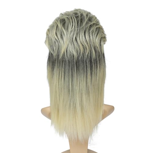 Adequate Women's Blonde Mix Black Mullet Wig 80s 90s Costumes Fancy Party wig Joe Dirt Emo Halloween Cosplay Wigs (Blonde Mix Black) - color: B-Blonde Mix Black