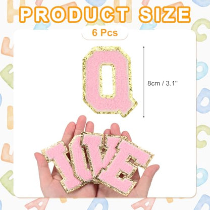 MECCANIXITY Chenille Letter Patches 3.1" Alphabet Q Iron on Embroidered Patch Sew on Letter Stickers Applique for Repairing Clothing Jeans Shoes Hats DIY(Pink, Pack of 6) - style: Letter-Q