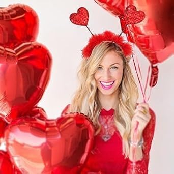 1Pc Red Heart Headband,Red Sequin Love-shaped Head Valentine's Day Halloween Cosplay Costume Accessories For Women,Headband Hair Accessories Dress Accessories for Valentine Party Props Hats and Caps