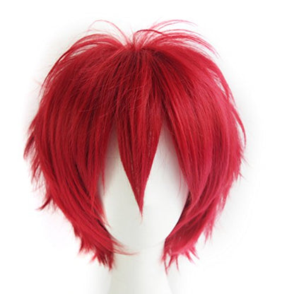 LABEAUTÉ Short Burgundy Red Anime Cosplay Wig Male Men Anime Layered Unisex Heat Resistant Hair Wig with Bangs for Party and Halloween for Gift + Free Cap - color: Burgundy Red
