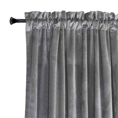 Roslynwood Silver Velvet Curtain 63 inches Long - Curtains Block Light Rod Pocket Thermal Insulated Window Drapes for Living Room/Bedroom/Dining Room, 52Wx63L, 2 Panels - color: Silver, size: 52"W x 63"L (Pack of 2)