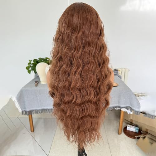RONGDUOYI 30 Brown Synthetic Lace Front Wigs for Women 13x4 Long Deep Wave Wig Middle Part Natural Hairline Daily Wear Cosplay 24Inch - color: 30 Brown NC2