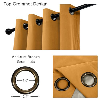 100% Full Blackout Velvet Curtains with Liner 52x96 Golden Yellow - color: Golden Yellow, size: 52"W x 96"L (Pack of 2)