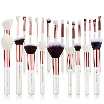 Jessup Brand 25pcs Professional Makeup Brush set Beauty Cosmetic Foundation Power Blushes eyelashes Lipstick Natural-Synthetic Hair Brushes set (Pearl White/Rose Gold) - color: Pearl White/Rose Gold