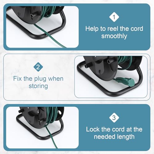Yaocom Extension Cord Storage Reel with Metal Stand Black Cable Reel Holds up 500 Feet of 6 mm Cable/Cord/Hose Heavy Duty Open Roller Holder, Easy to Grip Handles