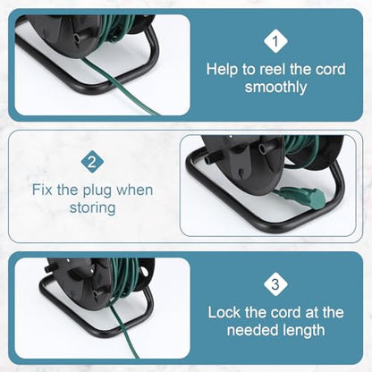 Yaocom Extension Cord Storage Reel with Metal Stand Black Cable Reel Holds up 500 Feet of 6 mm Cable/Cord/Hose Heavy Duty Open Roller Holder, Easy to Grip Handles