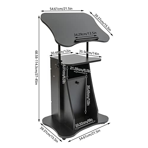 Mobile Laptop Podium,Height Adjustable Sit to Stand Desk with Tilting Desktop & Storage Cabinet,Modern Rolling Lectern Cart Laptop Desk,Podium Stand With Wheels for Office Classroom(with Sliding Door) - size: with Sliding Door