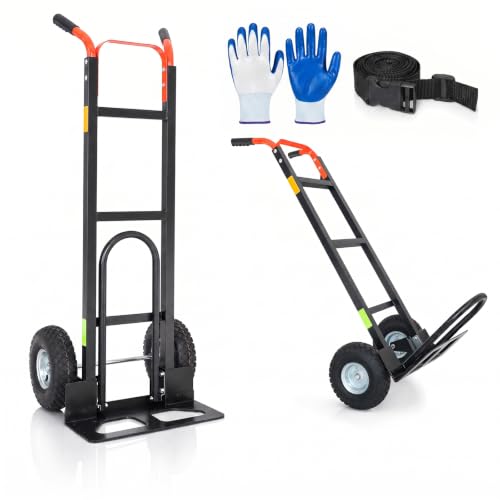 2-in-1 Hand Truck with Solid Rubber Tires,800LBS Hand Truck Dolly Cart