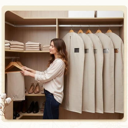 5 Pack Garment Bags for Hanging Clothes, 24 x 40 Inch Plastic | Breathable Canvas Suit Bags Linen Hanging Suit Cover for Closet Storage Short Dresses Suits