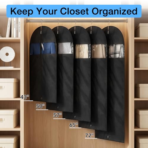 Dress Bags for Gowns, 65" Long Garment Bags for Hanging Clothes, 6-Pack Foldable Dress Cover with Clear Window for Women's Coats, Formal Gowns, and Evening Dresses - size: 65''- 6 Pack