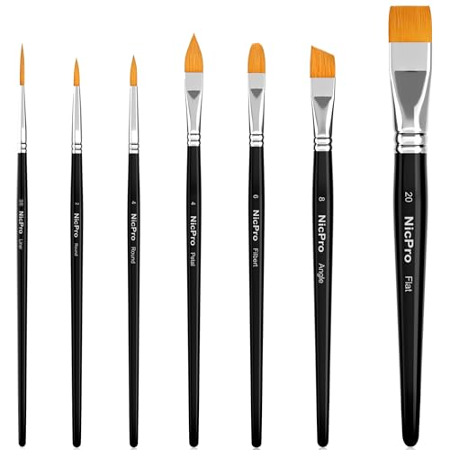 Nicpro Face Paint Brush Set, 7PCS Professional Face & Body Painting Brushes | Synthetic Nylon Hair with Black Handles, Makeup Paintbrush Kit for Halloween Cosplay, Acrylic Watercolor Gouache - color: Black