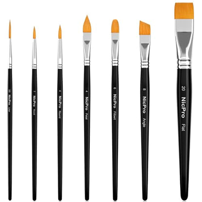 Nicpro Face Paint Brush Set, 7PCS Professional Face & Body Painting Brushes | Synthetic Nylon Hair with Black Handles, Makeup Paintbrush Kit for Halloween Cosplay, Acrylic Watercolor Gouache - color: Black