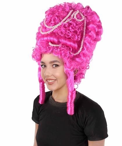 HPO Adult Women's Baroque French Revolution Queen Marry Wig Collection, Fuchsia Color, Premium Breathable Capless Cap (Fuchsia) - color: Fuchsia