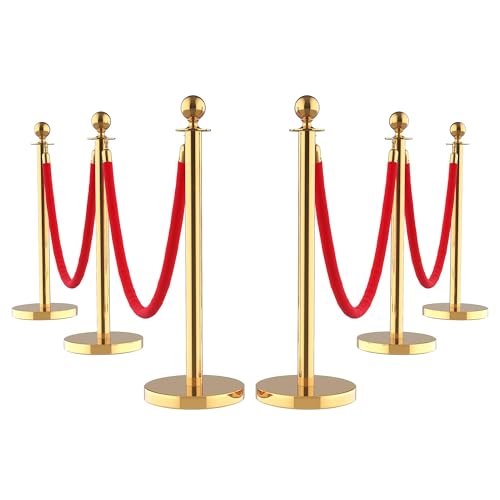 6Pcs Stanchions and Velvet Ropes with 15ft Red Carpet,Complete Crowd Control Barriers Set with 4 Red Velvet Ropes & Stainless Steel Posts for Party, Wedding, Event Supplies,Gold - color: Gold, size: without Red Carpet