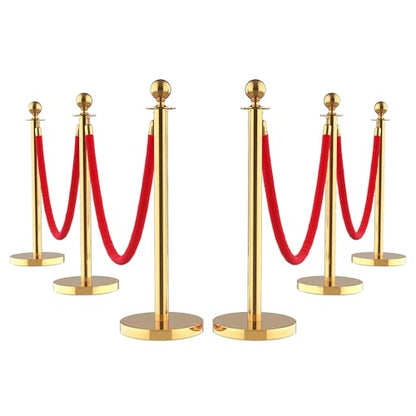 6Pcs Stanchions and Velvet Ropes with 15ft Red Carpet,Complete Crowd Control Barriers Set with 4 Red Velvet Ropes & Stainless Steel Posts for Party, Wedding, Event Supplies,Gold - color: Gold, size: without Red Carpet
