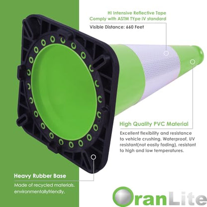 6 Pack 18" Inch Green PVC Traffic Cones with Heavy-Duty Base, High-Visibility All-Weather Safety Cones for Road Construction, Parking Lot, and Garage Use (6, Green, 18" Medium) - color: Green, size: 18" Medium